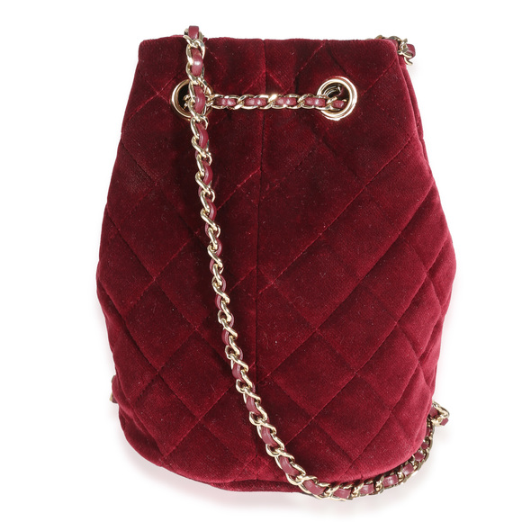 Chanel Burgundy Quilted Velvet CC Pearl Crush Bucket Bag - Picture 2 of 8